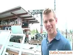 Construction worker gets sucked in public by outincrowd