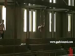 Sexy hunk tied with his hands behind gets spanked and fucked in tottaly hard bondage
